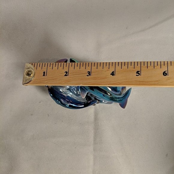 Vintage 3 Dolphin Figurine Sculpture Decor Iridescent Dolphins Waves Collectible - Picture 12 of 12